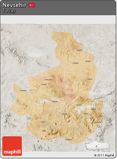 Satellite 3D Map of Nevsehir, lighten, semi-desaturated