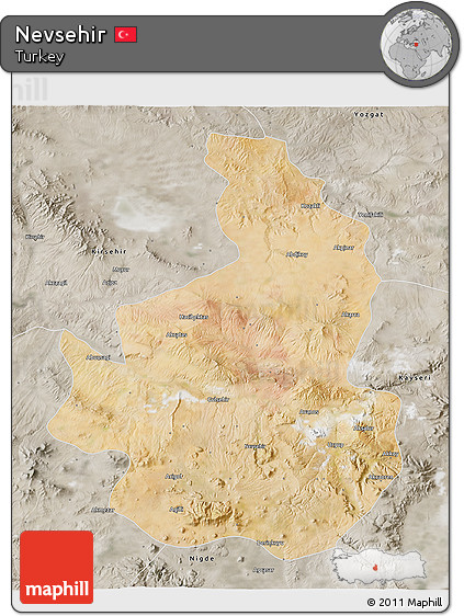 Satellite 3D Map of Nevsehir, semi-desaturated