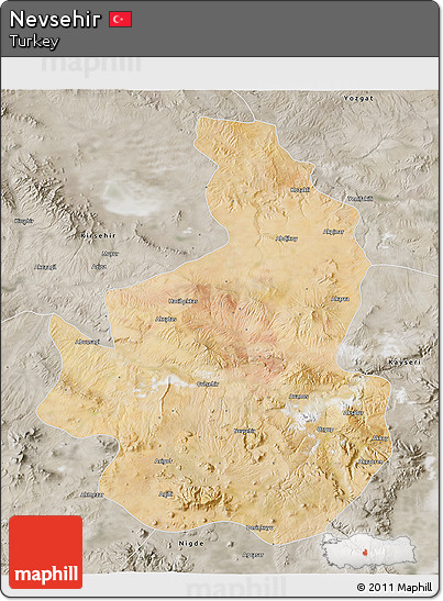 Satellite 3D Map of Nevsehir, semi-desaturated