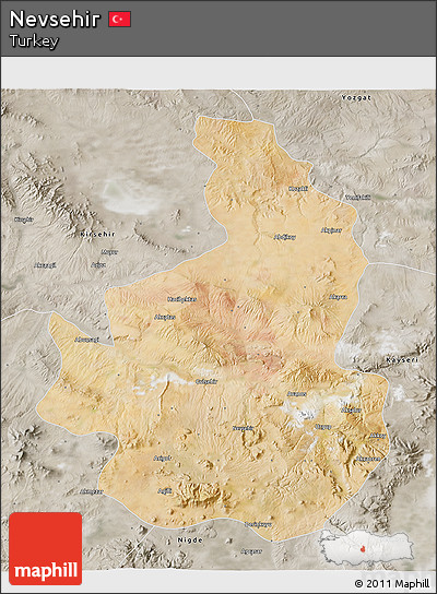 Satellite 3D Map of Nevsehir, semi-desaturated
