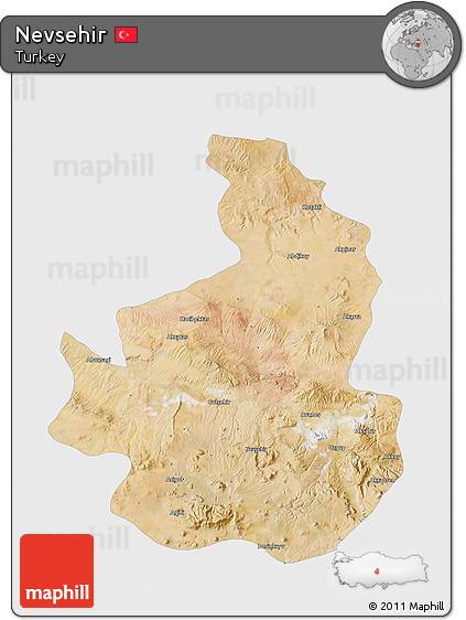 Satellite 3D Map of Nevsehir, single color outside