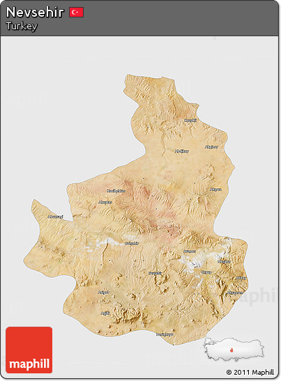 Satellite 3D Map of Nevsehir, single color outside