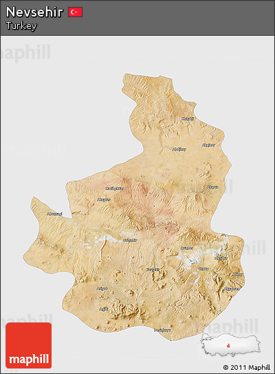 Satellite 3D Map of Nevsehir, single color outside