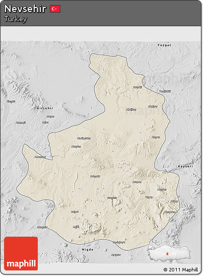 Shaded Relief 3D Map of Nevsehir, desaturated