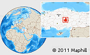 Shaded Relief Location Map of Nevsehir, highlighted country