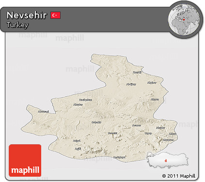 Shaded Relief Panoramic Map of Nevsehir, single color outside