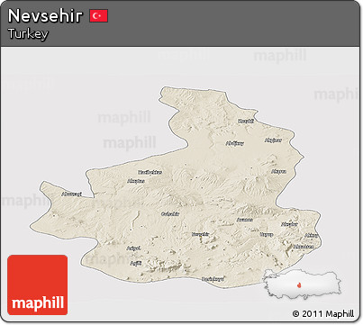Shaded Relief Panoramic Map of Nevsehir, single color outside