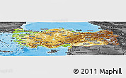 Physical Panoramic Map of Turkey, darken, desaturated, land only