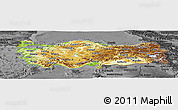 Physical Panoramic Map of Turkey, darken, desaturated