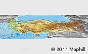 Physical Panoramic Map of Turkey, desaturated, land only