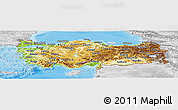 Physical Panoramic Map of Turkey, lighten, desaturated, land only