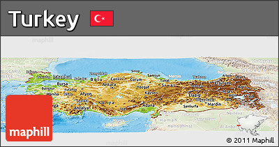 Physical Panoramic Map of Turkey, lighten, land only