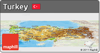 Physical Panoramic Map of Turkey, lighten, land only