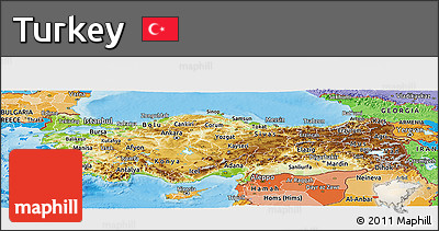 Physical Panoramic Map of Turkey, political shades outside, shaded relief sea