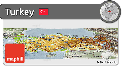 Physical Panoramic Map of Turkey, semi-desaturated