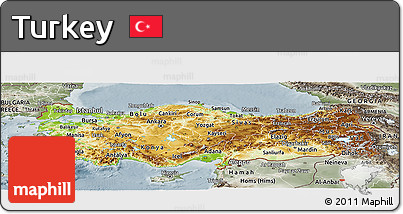 Physical Panoramic Map of Turkey, semi-desaturated