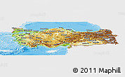 Physical Panoramic Map of Turkey, single color outside, bathymetry sea, shaded relief sea