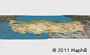 Satellite Panoramic Map of Turkey, darken, semi-desaturated, land only