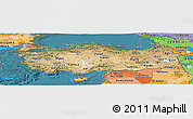 Satellite Panoramic Map of Turkey, political shades outside, satellite sea