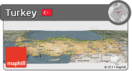 Satellite Panoramic Map of Turkey, semi-desaturated