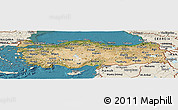 Satellite Panoramic Map of Turkey, shaded relief outside, satellite sea