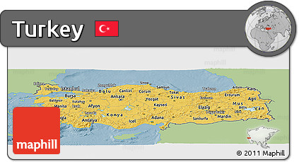 Savanna Style Panoramic Map of Turkey, single color outside