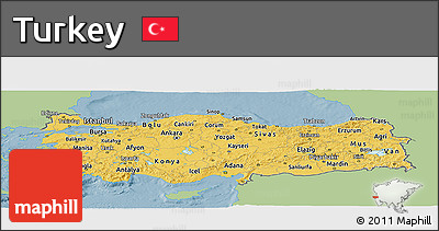 Savanna Style Panoramic Map of Turkey, single color outside