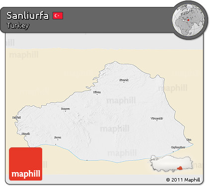 Classic Style 3D Map of Sanliurfa, single color outside
