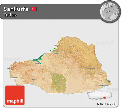 Satellite 3D Map of Sanliurfa, single color outside