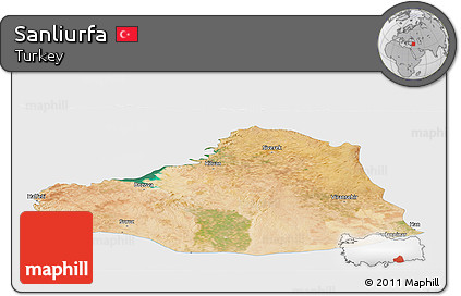 Satellite Panoramic Map of Sanliurfa, single color outside
