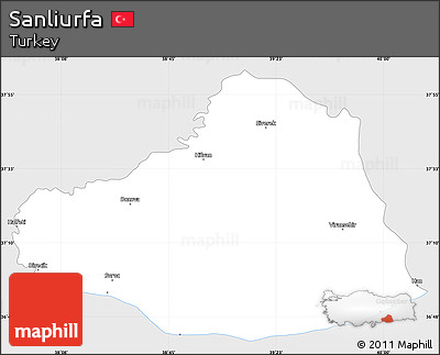 Silver Style Simple Map of Sanliurfa, single color outside