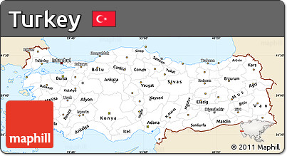 Classic Style Simple Map of Turkey, single color outside