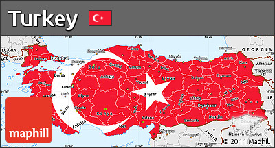 Flag Simple Map of Turkey, single color outside, borders and labels, flag centered