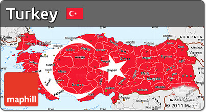 Flag Simple Map of Turkey, single color outside, borders and labels, flag centered