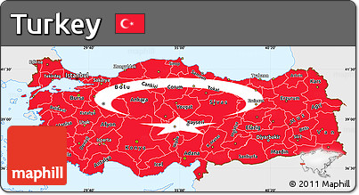 Flag Simple Map of Turkey, single color outside, flag rotated