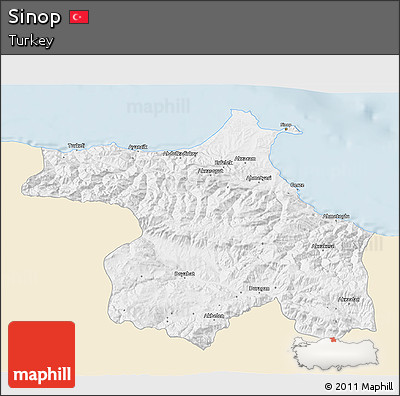 Classic Style 3D Map of Sinop, single color outside