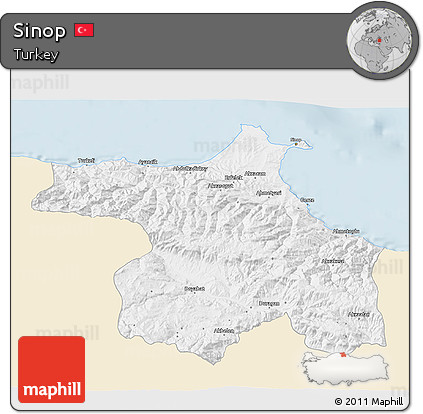 Classic Style 3D Map of Sinop, single color outside