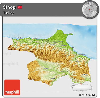 Physical 3D Map of Sinop, single color outside