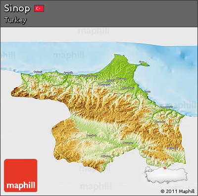 Physical 3D Map of Sinop, single color outside