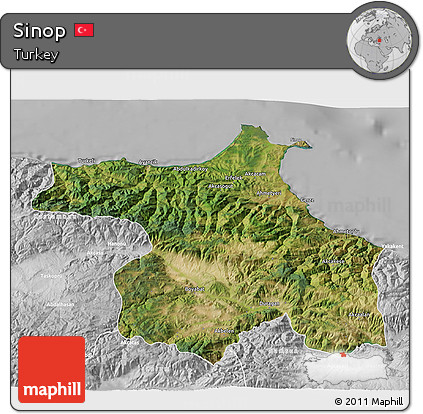 Satellite 3D Map of Sinop, lighten, desaturated