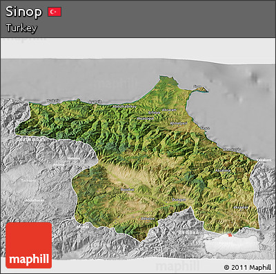Satellite 3D Map of Sinop, lighten, desaturated