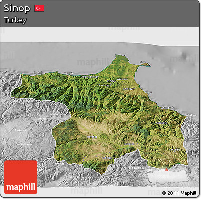 Satellite 3D Map of Sinop, lighten, desaturated