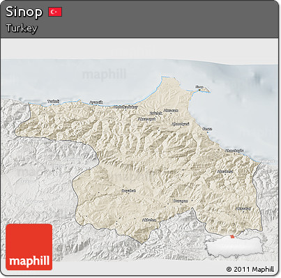 Shaded Relief 3D Map of Sinop, lighten, semi-desaturated