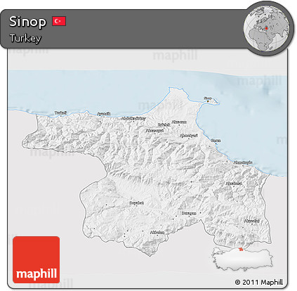 Silver Style 3D Map of Sinop, single color outside