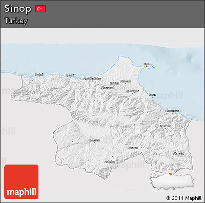 Silver Style 3D Map of Sinop, single color outside
