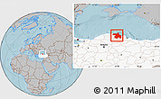 Gray Location Map of Sinop, highlighted country, hill shading