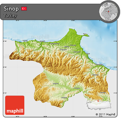 Physical Map of Sinop, single color outside