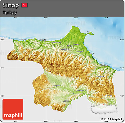 Physical Map of Sinop, single color outside
