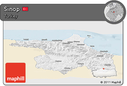 Classic Style Panoramic Map of Sinop, single color outside