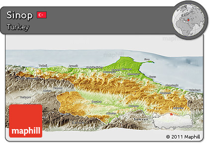 Physical Panoramic Map of Sinop, semi-desaturated